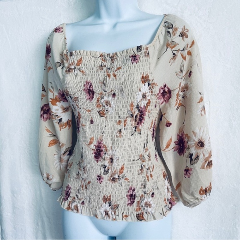 Floral Print Smocked Blouse